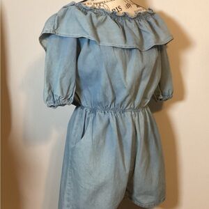 OFF THE SHOULDER DENIM ROMPER W/POCKETS 100% COTTON BY LOVE by CHELSEA SZ LARGE